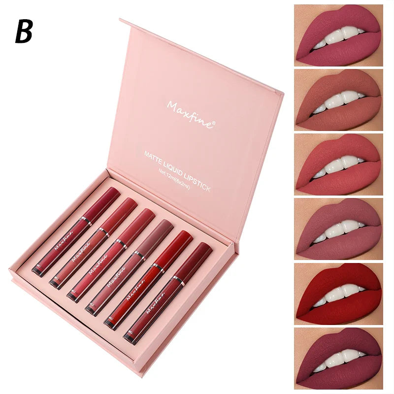 6 Color Waterproof Liquid Lip Gloss Lipstick Set