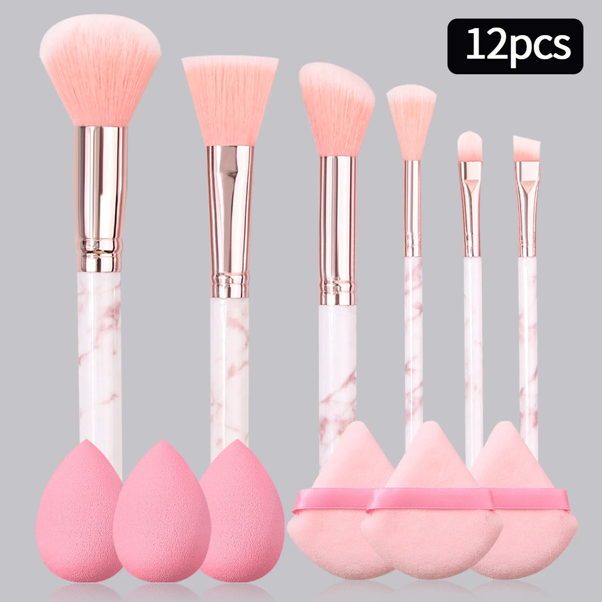12PCS Pink Marble Beauty Set