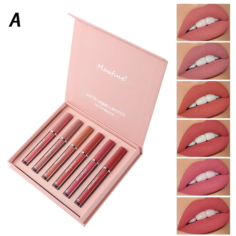6 Color Waterproof Liquid Lip Gloss Lipstick Set