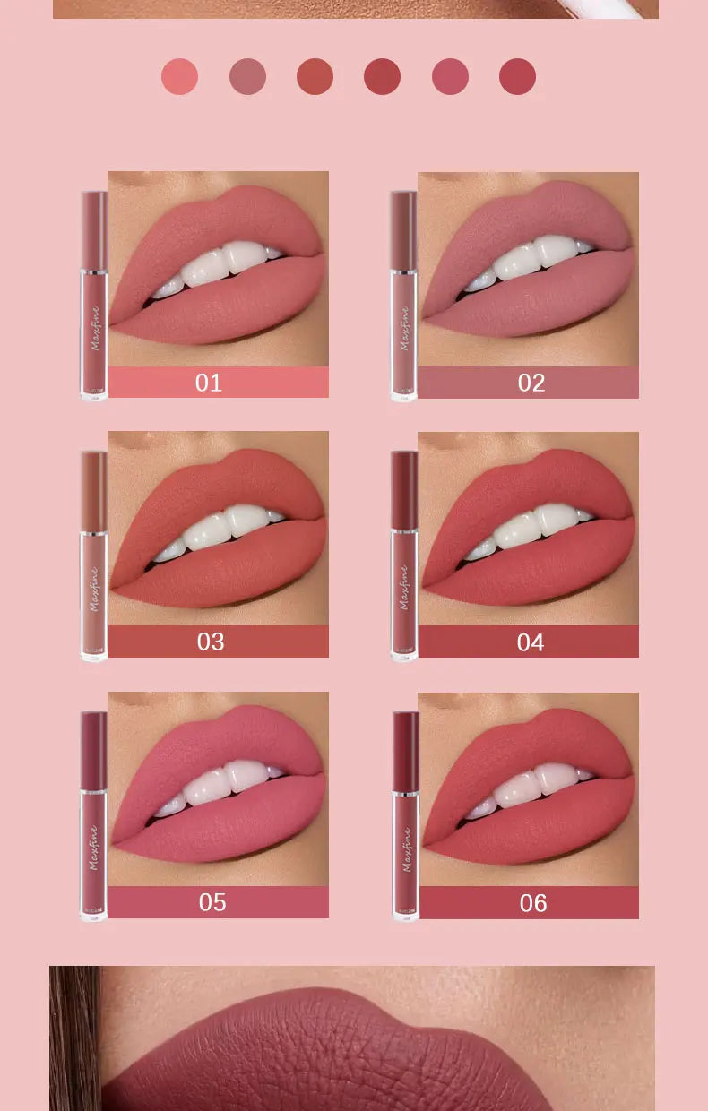 6 Color Waterproof Liquid Lip Gloss Lipstick Set