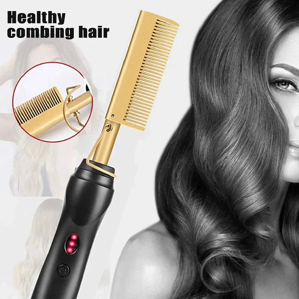 Portable Ceramic Hair Curler Electric Hot Comb Hair Straightener