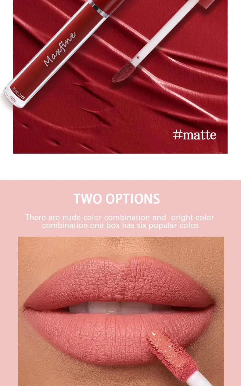 6 Color Waterproof Liquid Lip Gloss Lipstick Set