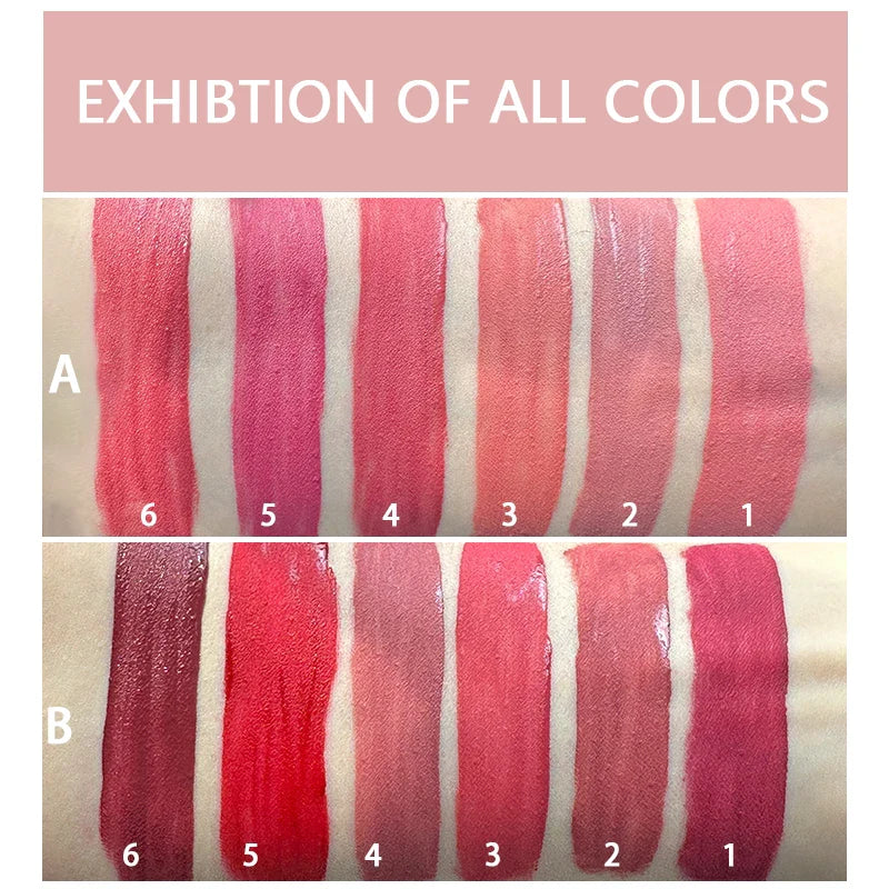 6 Color Waterproof Liquid Lip Gloss Lipstick Set