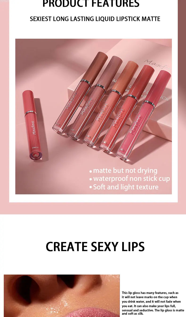 6 Color Waterproof Liquid Lip Gloss Lipstick Set
