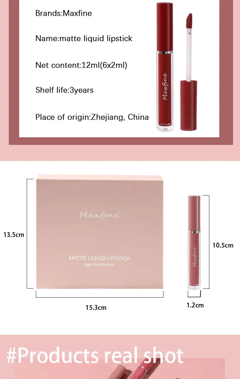 6 Color Waterproof Liquid Lip Gloss Lipstick Set